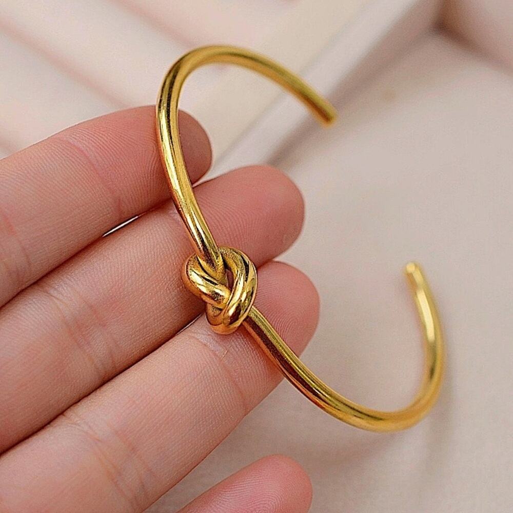 Knot Tie Gold Plated Bangle Cuff Bracelet - Picture 6 of 15